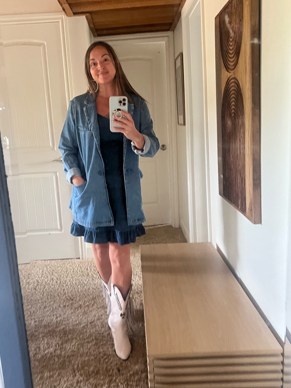 American Eagle Outfitters Denim Blazer in Medium Blue